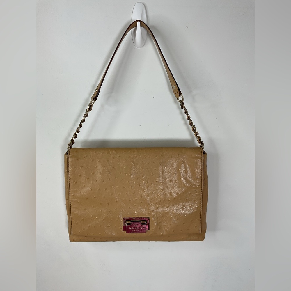 Kate Spade Tan Ostrich Embossed Leather Shoulder Bag